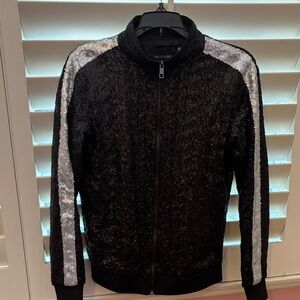 Dolce Cabo Men's Black Zip-Up Sweater with Silver Highlights